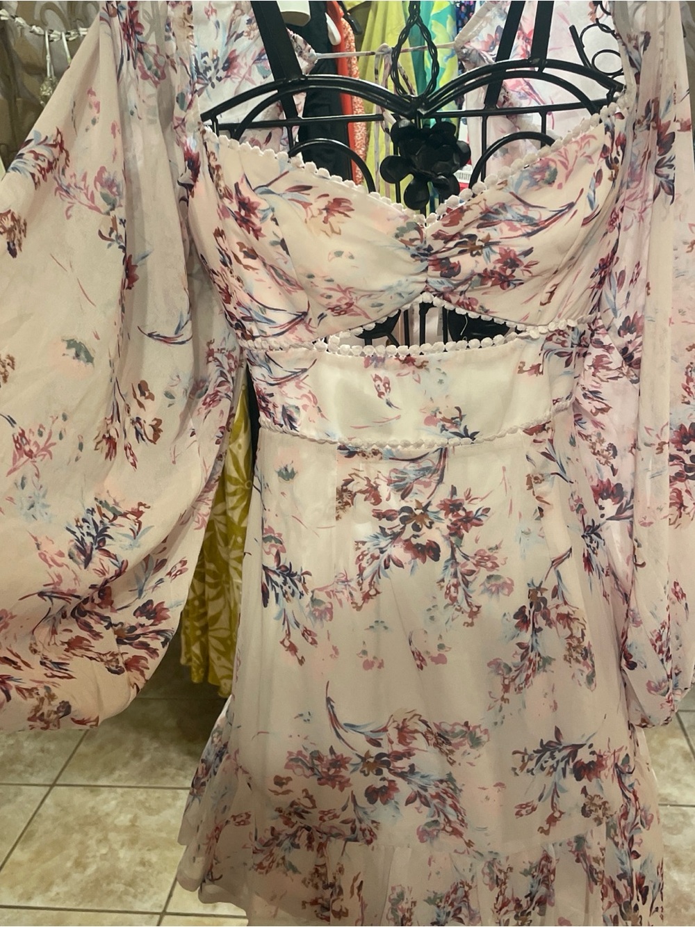 Floral Pink Mini Dress with Puff Sleeves